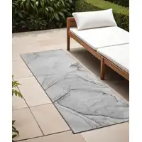 Photo of 8' Runner Gray Abstract Washable Non Skid Indoor Outdoor Runner Rug