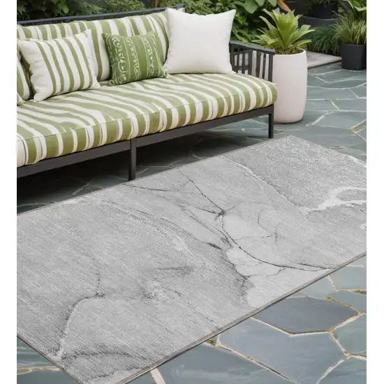 Gray Abstract Washable Non Skid Indoor Outdoor Runner Rug Photo 1