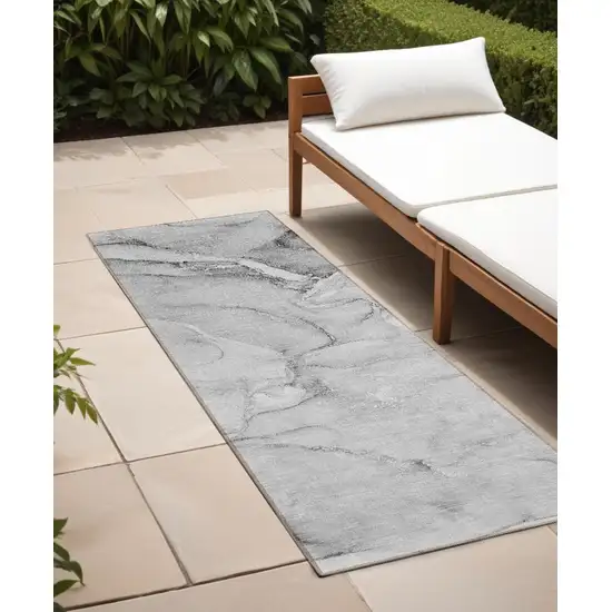 8' Runner Gray Abstract Washable Non Skid Indoor Outdoor Runner Rug Photo 1