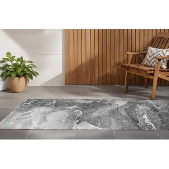 Gray Abstract Washable Non Skid Indoor Outdoor Runner Rug Photo 1