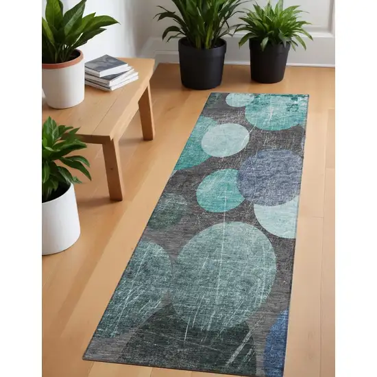 Gray Blue and Purple Abstract Washable Non Skid Indoor Outdoor Runner Rug Photo 1