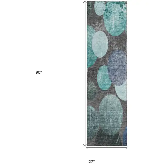 Gray Blue and Purple Abstract Washable Non Skid Indoor Outdoor Runner Rug Photo 3