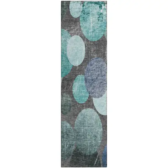 Gray Blue and Purple Abstract Washable Non Skid Indoor Outdoor Runner Rug Photo 2