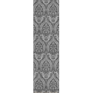 Photo of 8' Runner Gray Damask Washable Non Skid Indoor Outdoor Runner Rug