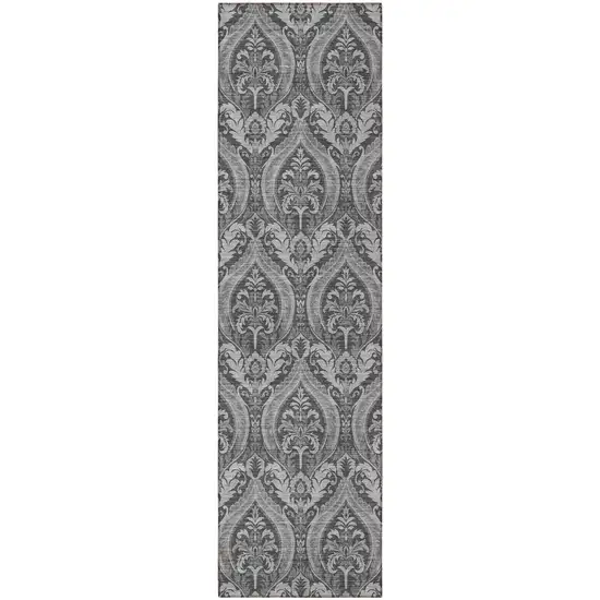 Gray Damask Washable Non Skid Indoor Outdoor Runner Rug Photo 5