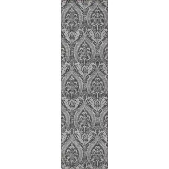 8' Runner Gray Damask Washable Non Skid Indoor Outdoor Runner Rug Photo 5