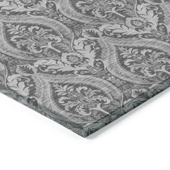 Gray Damask Washable Non Skid Indoor Outdoor Runner Rug Photo 7