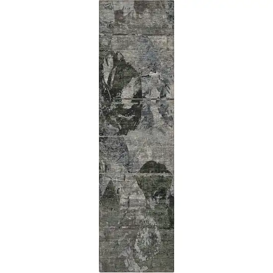 8' Runner Gray Dark Green and Black Floral Washable Non Skid Indoor Outdoor Runner Rug Photo 3