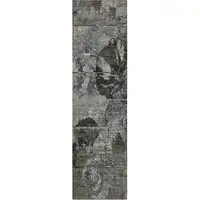 Photo of 8' Runner Gray Dark Green and Black Floral Washable Non Skid Indoor Outdoor Runner Rug