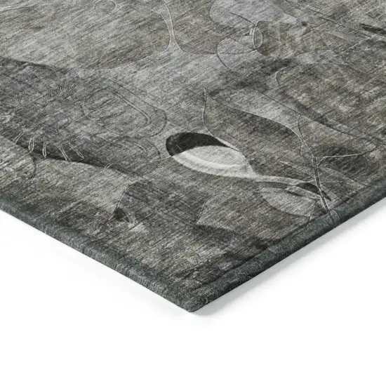 Gray Abstract Washable Indoor Outdoor Runner Rug Photo 4