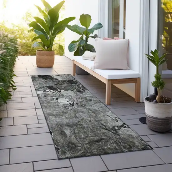 8' Runner Gray Abstract Washable Indoor Outdoor Runner Rug Photo 6