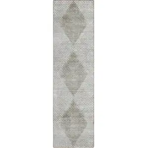 Photo of 8' Runner Gray Geometric Washable Non Skid Indoor Outdoor Runner Rug