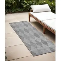 Photo of 8' Runner Gray Geometric Washable Non Skid Indoor Outdoor Runner Rug