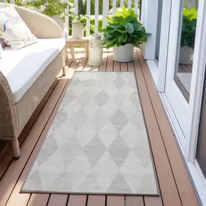 Photo of 8' Runner Gray Geometric Washable Non Skid Indoor Outdoor Runner Rug