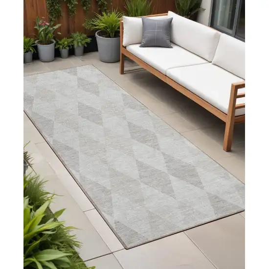 Gray Geometric Washable Non Skid Indoor Outdoor Runner Rug Photo 1