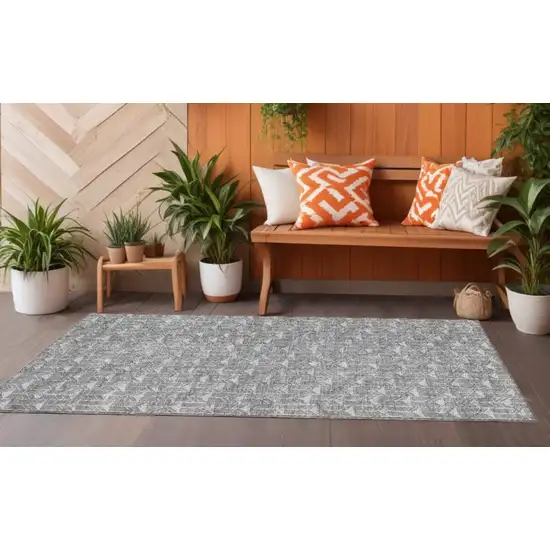 8' Gray Geometric Washable Non Skid Indoor Outdoor Runner Rug Photo 1