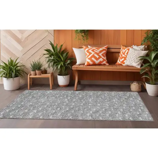 8' Runner Gray Geometric Washable Non Skid Indoor Outdoor Runner Rug Photo 1