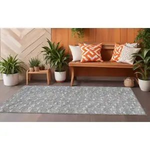 Photo of 8' Runner Gray Geometric Washable Non Skid Indoor Outdoor Runner Rug