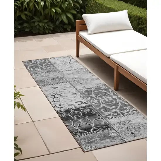 8' Runner Gray Patchwork Washable Non Skid Indoor Outdoor Runner Rug Photo 1