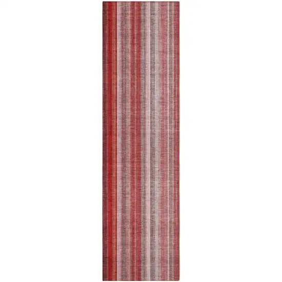 Gray Pink and Red Striped Washable Non Skid Indoor Outdoor Runner Rug Photo 2