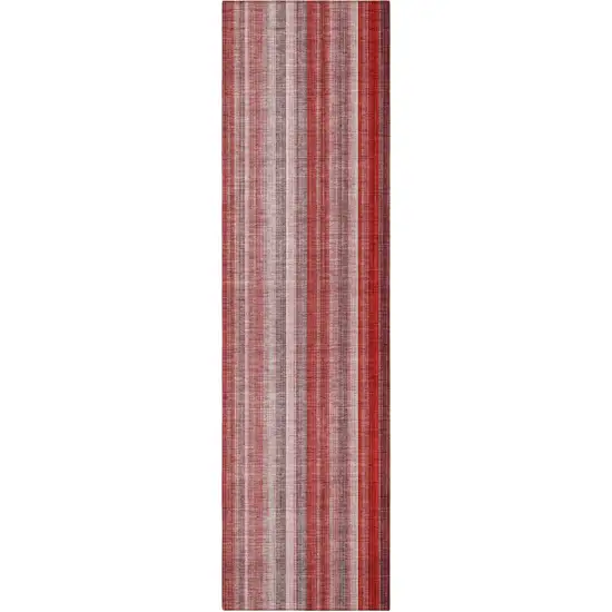 8' Runner Gray Pink and Red Striped Washable Non Skid Indoor Outdoor Runner Rug Photo 5