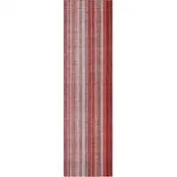 Photo of 8' Runner Gray Pink and Red Striped Washable Non Skid Indoor Outdoor Runner Rug