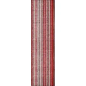 Photo of 8' Runner Gray Pink and Red Striped Washable Non Skid Indoor Outdoor Runner Rug