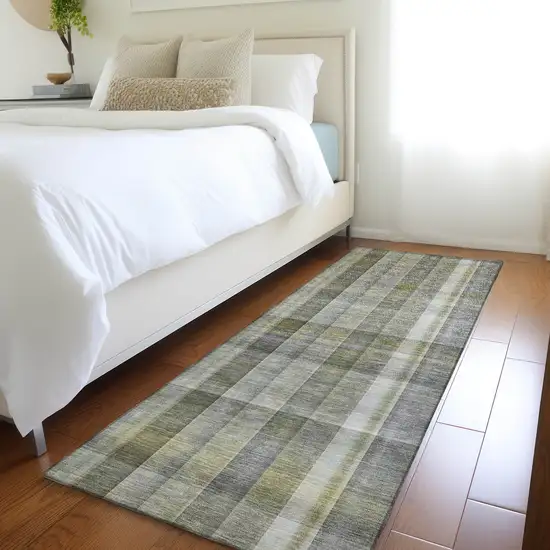 8' Runner Gray Plaid Washable Non Skid Indoor Outdoor Runner Rug Photo 7