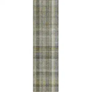 Photo of 8' Runner Gray Plaid Washable Non Skid Indoor Outdoor Runner Rug