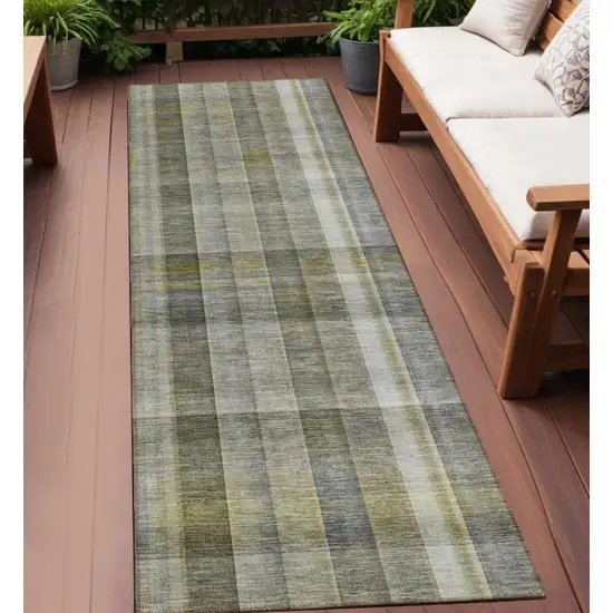 Gray Plaid Washable Non Skid Indoor Outdoor Runner Rug Photo 1