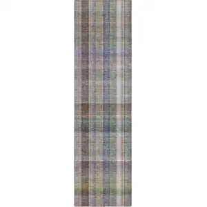 Photo of 8' Runner Gray Plaid Washable Non Skid Indoor Outdoor Runner Rug