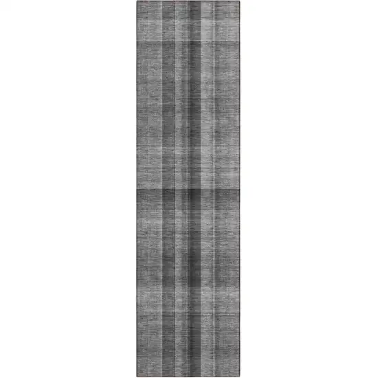 8' Runner Gray Plaid Washable Non Skid Indoor Outdoor Runner Rug Photo 2