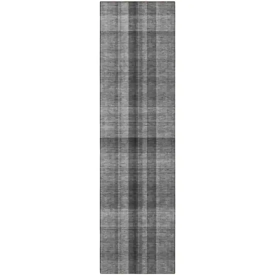 Gray Plaid Washable Non Skid Indoor Outdoor Runner Rug Photo 5