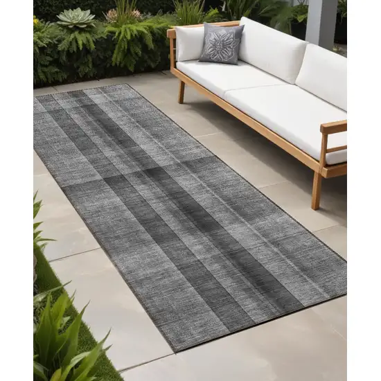 8' Runner Gray Plaid Washable Non Skid Indoor Outdoor Runner Rug Photo 1