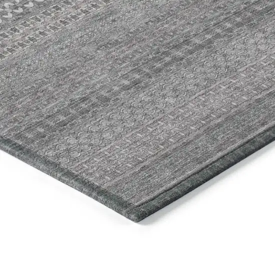 8' Runner Gray Striped Washable Non Skid Indoor Outdoor Runner Rug Photo 5