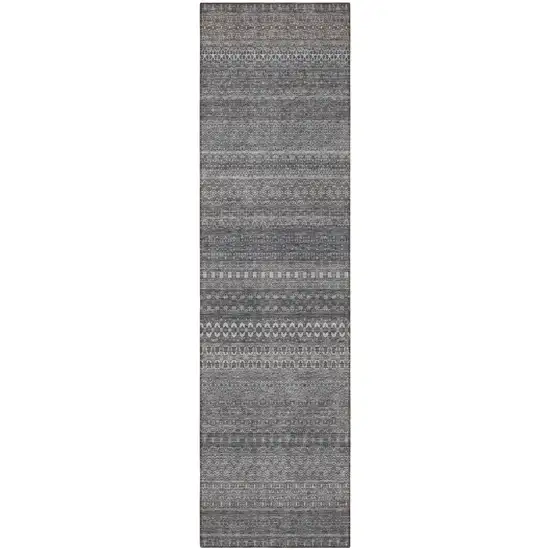 Gray Striped Washable Indoor Outdoor Runner Rug Photo 4