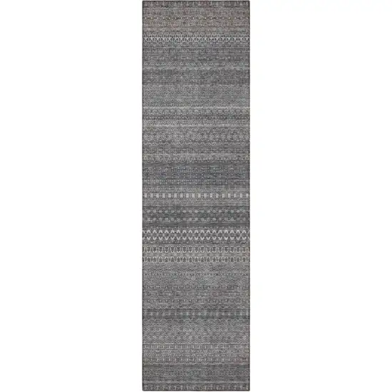 8' Runner Gray Striped Washable Non Skid Indoor Outdoor Runner Rug Photo 3