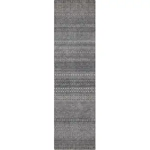 Photo of 8' Runner Gray Striped Washable Non Skid Indoor Outdoor Runner Rug