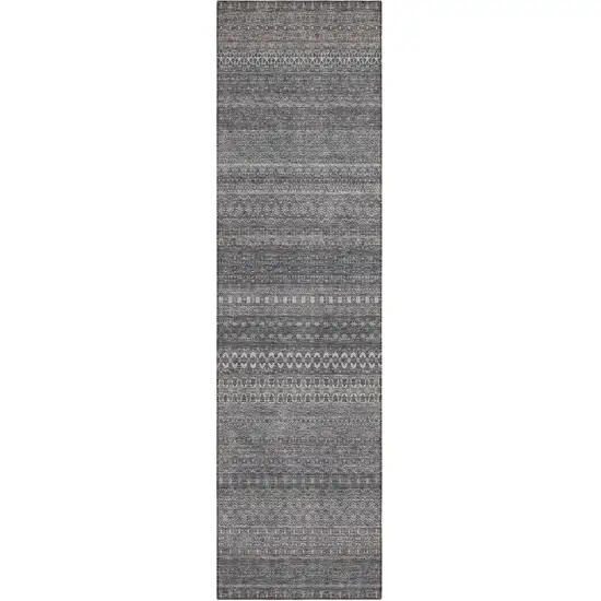 8' Runner Gray Striped Washable Non Skid Indoor Outdoor Runner Rug Photo 1