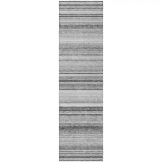 Gray Striped Washable Non Skid Indoor Outdoor Runner Rug Photo 5