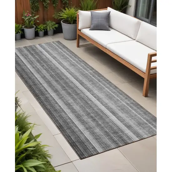 8' Runner Gray Striped Washable Non Skid Indoor Outdoor Runner Rug Photo 1