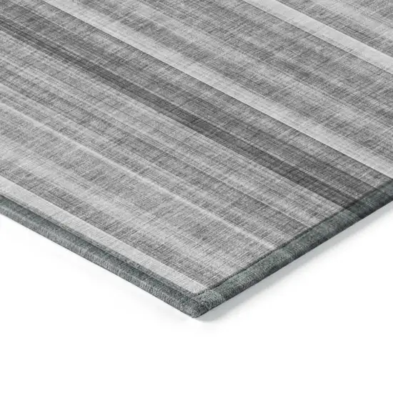 8' Runner Gray Striped Washable Non Skid Indoor Outdoor Runner Rug Photo 7