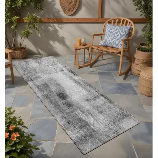 8' Runner Gray Washable Non Skid Indoor Outdoor Runner Rug Photo 1