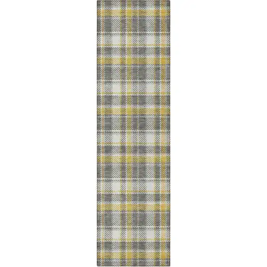 Gray Yellow and White Plaid Washable Non Skid Indoor Outdoor Runner Rug Photo 4