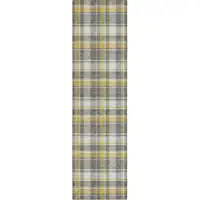 Photo of 8' Runner Gray Yellow and White Plaid Washable Non Skid Indoor Outdoor Runner Rug