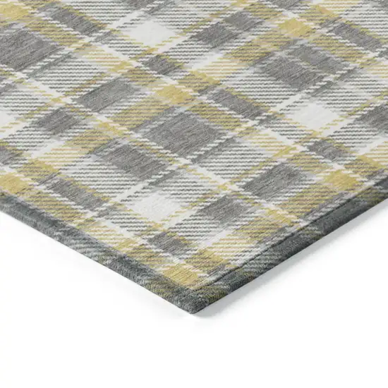 8' Runner Gray Yellow and White Plaid Washable Non Skid Indoor Outdoor Runner Rug Photo 7