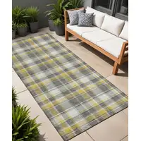 Photo of 8' Runner Gray Yellow and White Plaid Washable Non Skid Indoor Outdoor Runner Rug