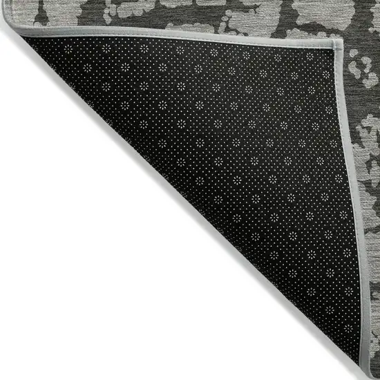 8' Runner Gray and Black Abstract Washable Non Skid Indoor Outdoor Runner Rug Photo 6