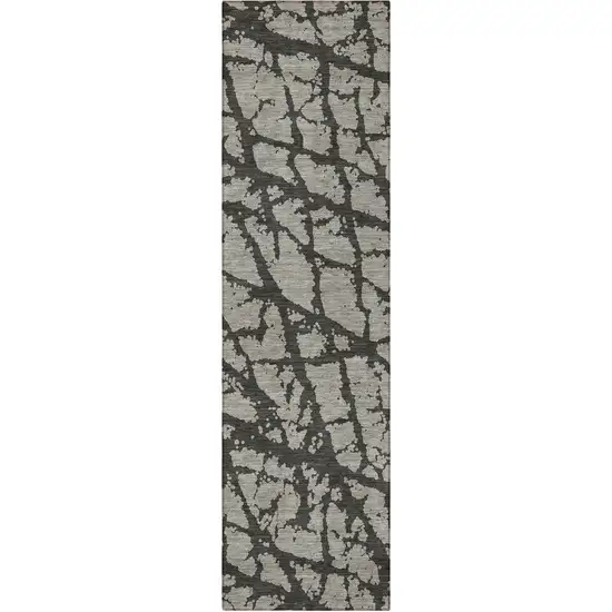 8' Runner Gray and Black Abstract Washable Non Skid Indoor Outdoor Runner Rug Photo 5