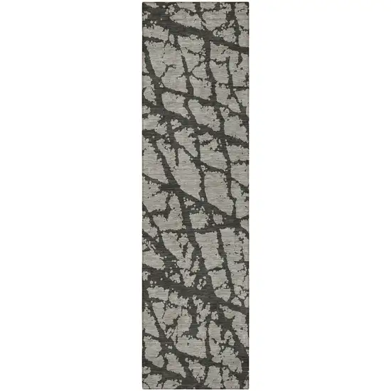 Gray and Black Abstract Washable Non Skid Indoor Outdoor Runner Rug Photo 4